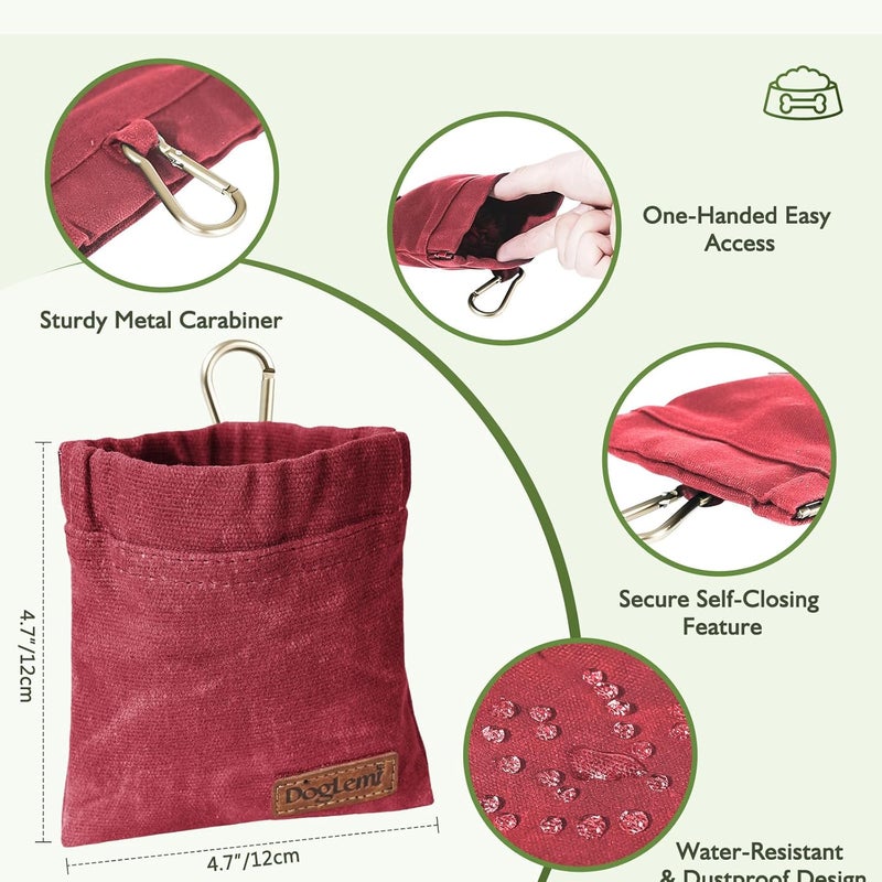 ETIAL Dog Treat Pouch,Portable Puppy Dog Training Treat Bag,Hand Free Dog Walking Bag,Auto Closing Pet Feed Snack Reward Pocket,Dog Food Dispenser for Pet Puppy Travel or Outdoor Use (Red) - Image 2